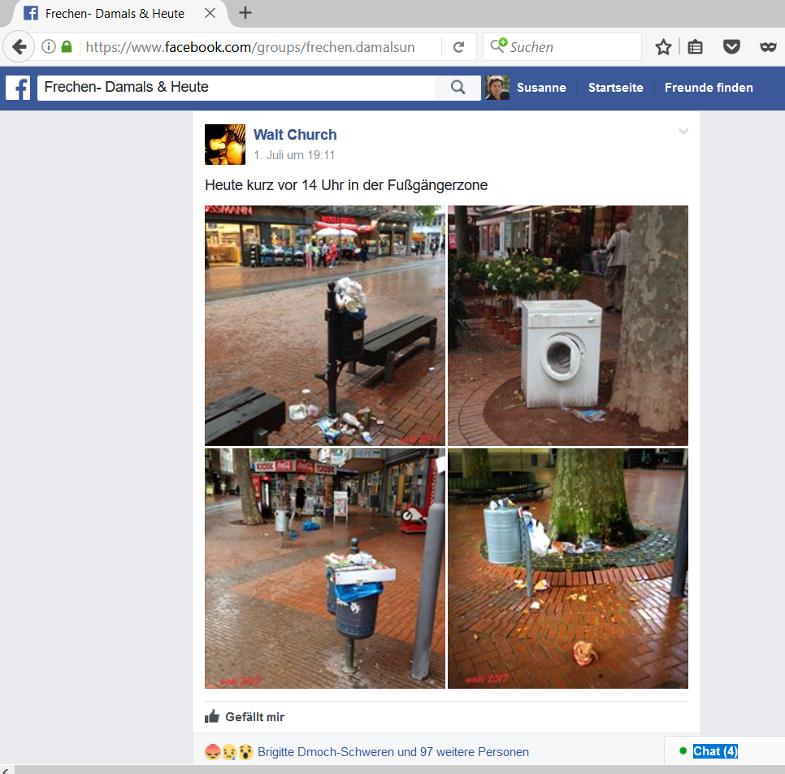Bildzitat aus Facebook zu Müll in der Fußgängerzone