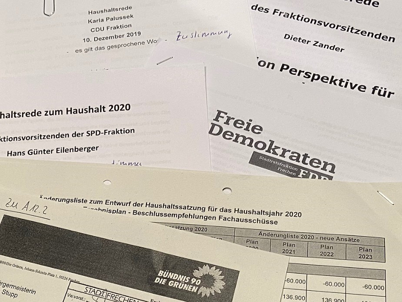 Tischvorlagen Haushaltsreden der Fraktionsvorsitzenden zur Stadtratssitzung am 10. Dezember.