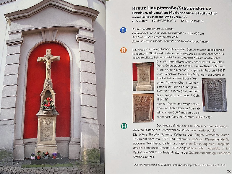 Frechener Geschichtsverein (Hrsg.): "Frechener Wegekreuze", Band 7, 2019, Seiten 38 und 39: Stationskreuz an der Hauptstraße, Ehemalige Marienschule