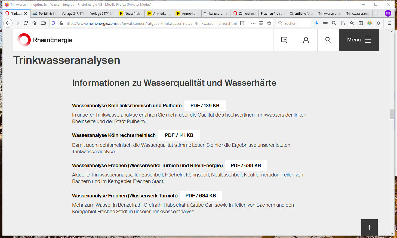 Links zu Trinkwasseranalysen